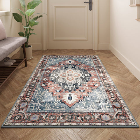 Area Rug, Non-Slip Carpet, Traditional Vintage Style, Machine Washable, Bedroom Kitchen Living Room