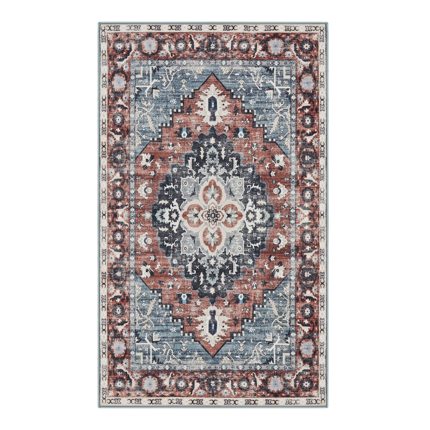 Area Rug, Non-Slip Carpet, Traditional Vintage Style, Machine Washable, Bedroom Kitchen Living Room