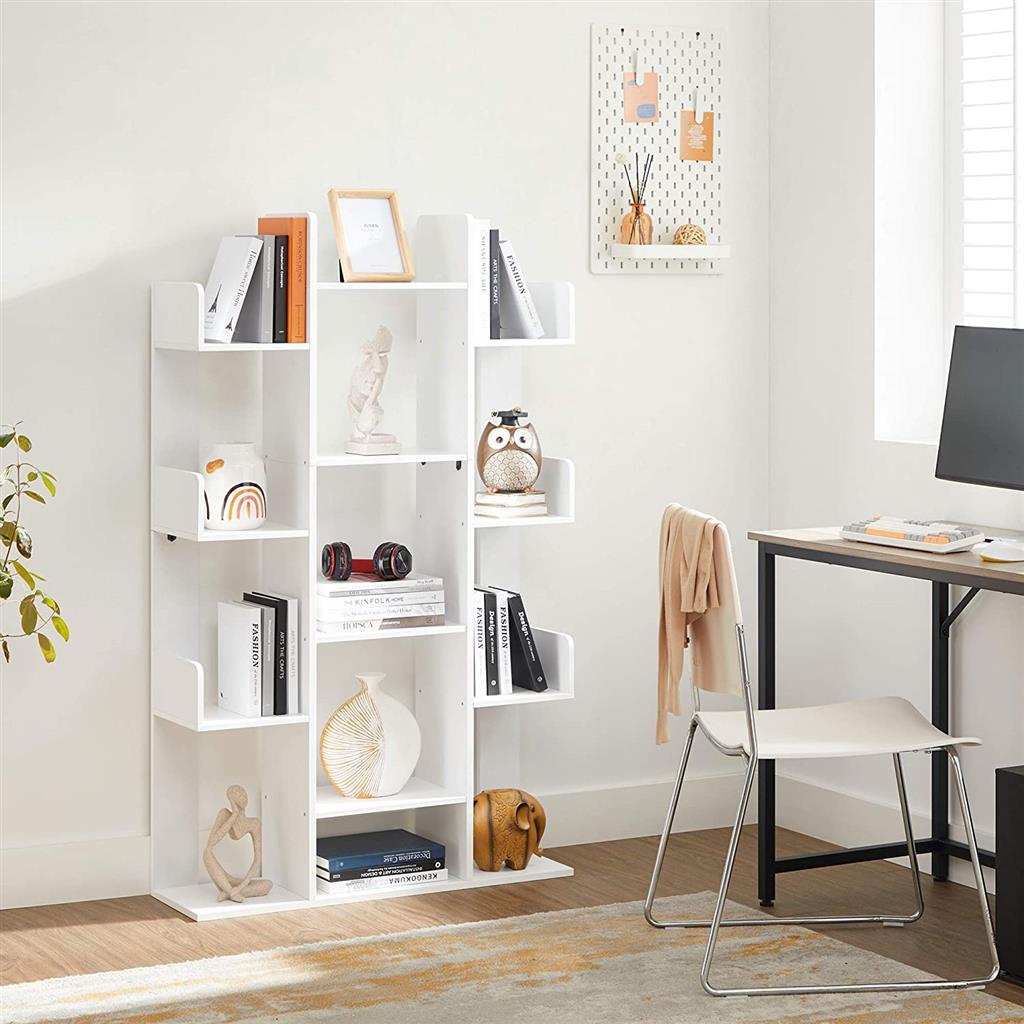 Bookshelf, Tree-Shaped Bookcase with 13 Storage Shelves, Rounded Corners