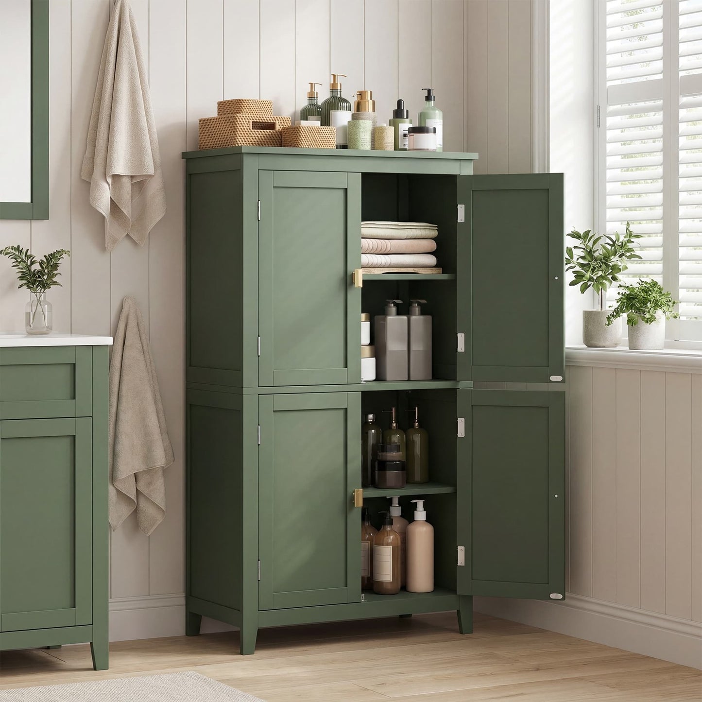 Freestanding storage cabinet with adjustable shelves for bathroom - image 29