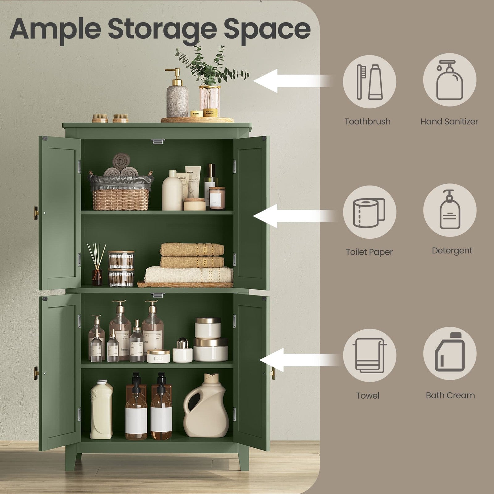 Freestanding storage cabinet with adjustable shelves for bathroom - image 30