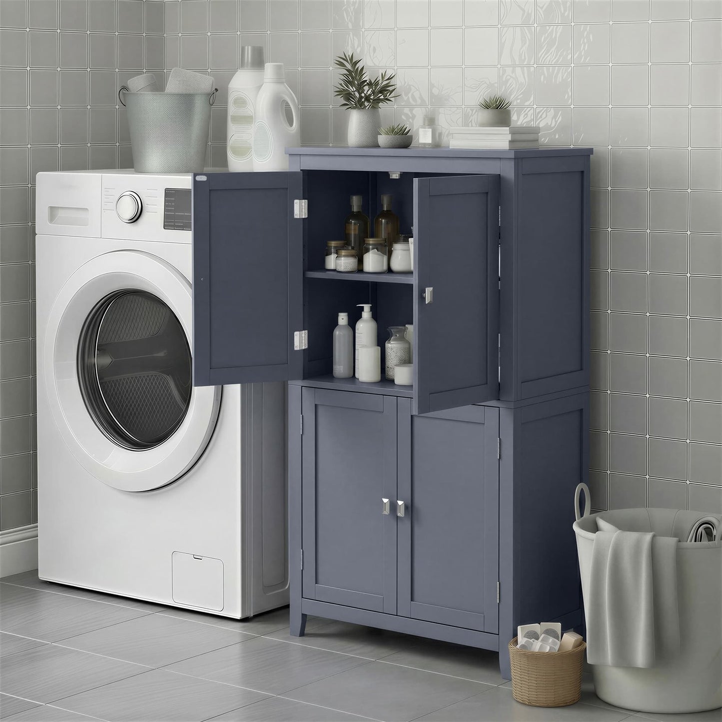 Freestanding storage cabinet with adjustable shelves for bathroom - image 36