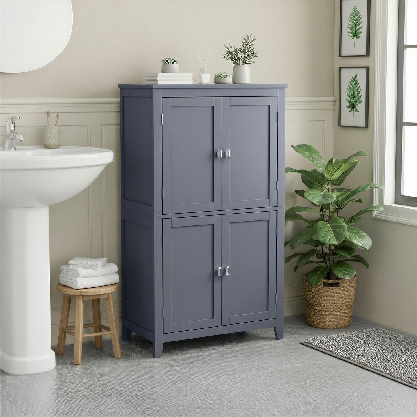 Freestanding storage cabinet with adjustable shelves for bathroom - image 37