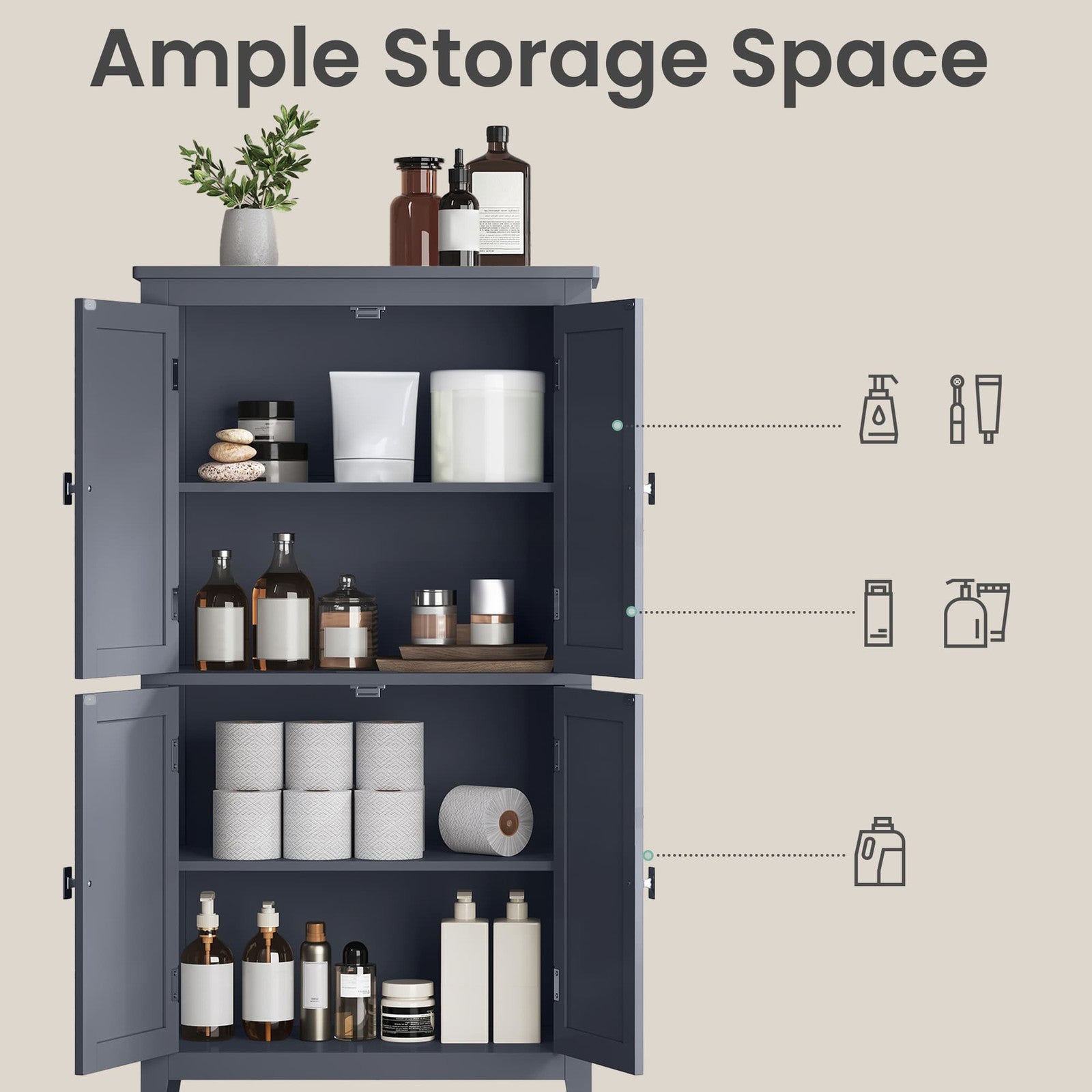 Freestanding storage cabinet with adjustable shelves for bathroom - image 38