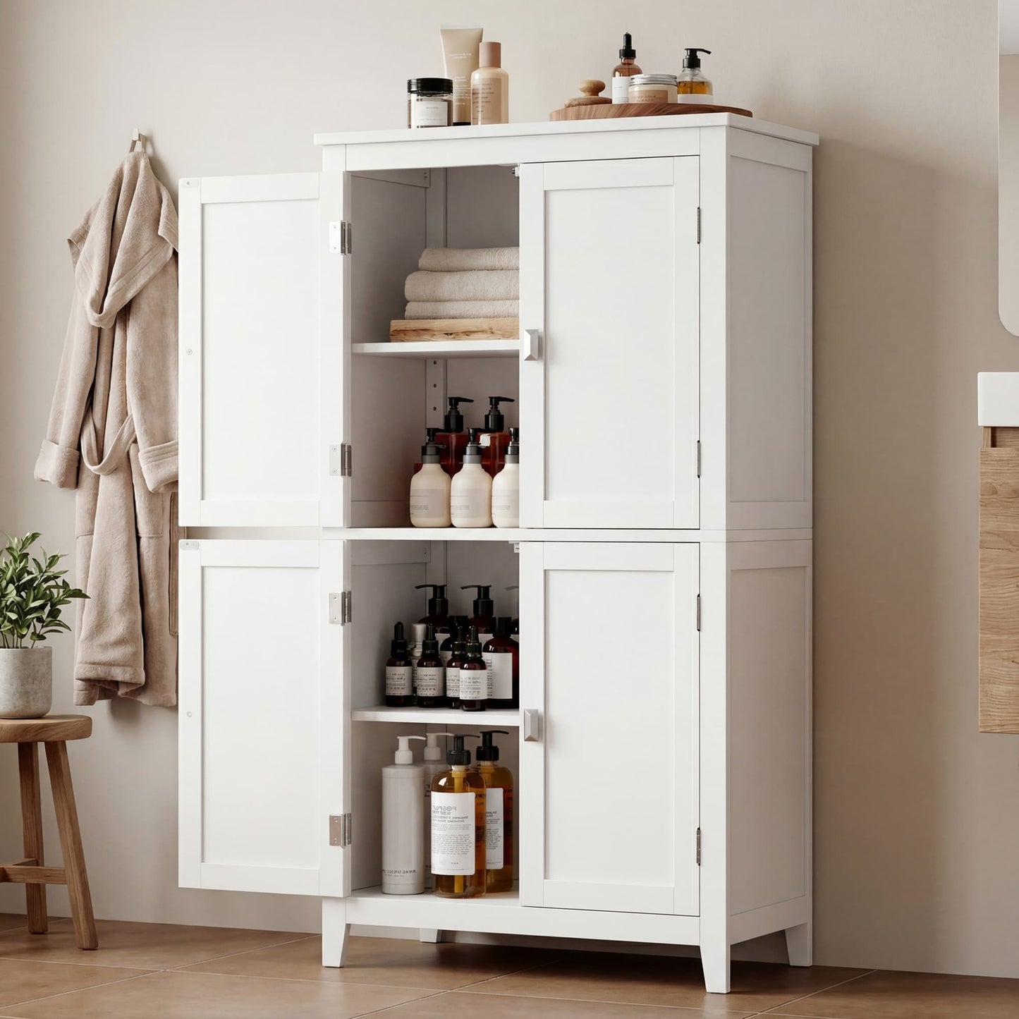 Freestanding storage cabinet with adjustable shelves for bathroom - image 21