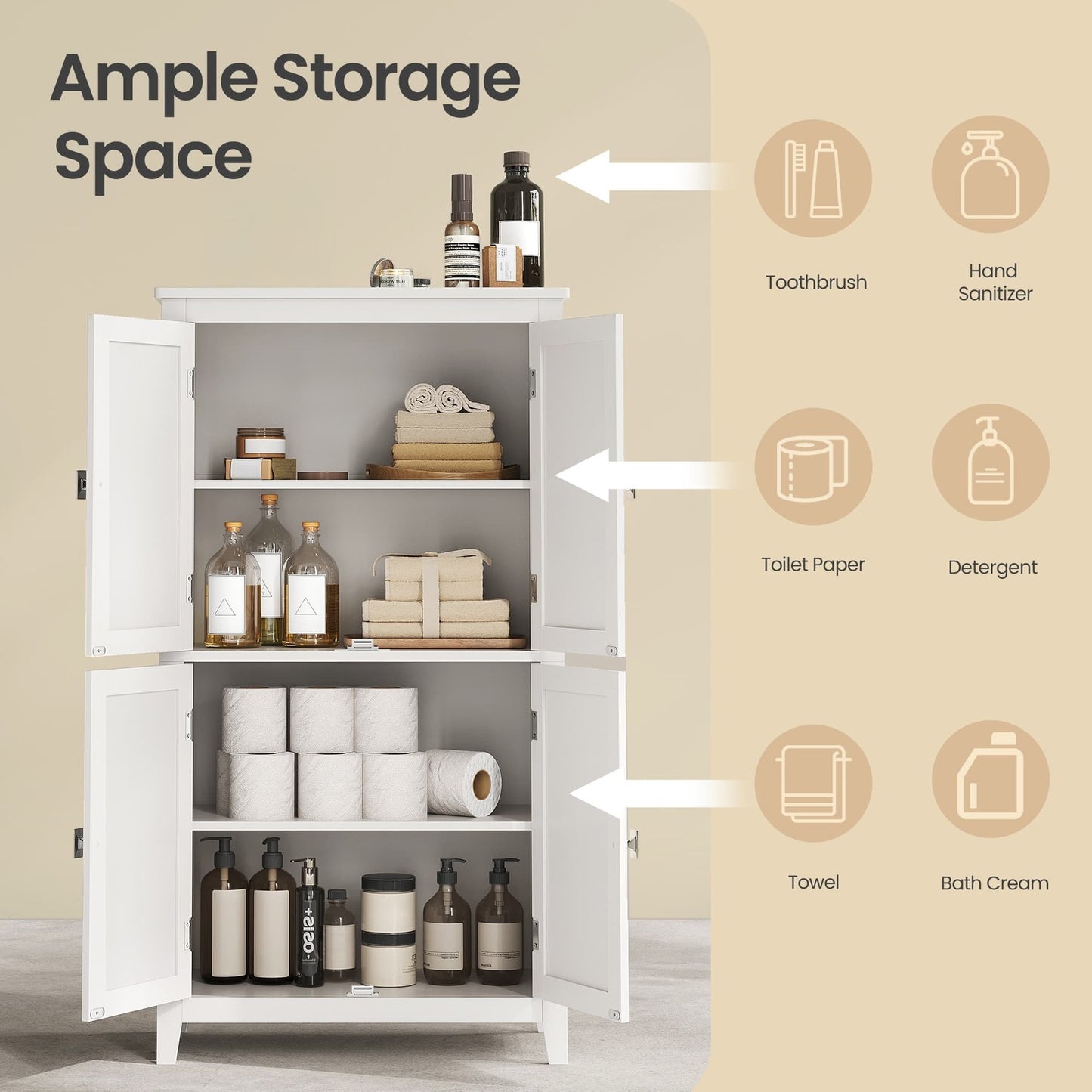 Freestanding storage cabinet with adjustable shelves for bathroom - image 24
