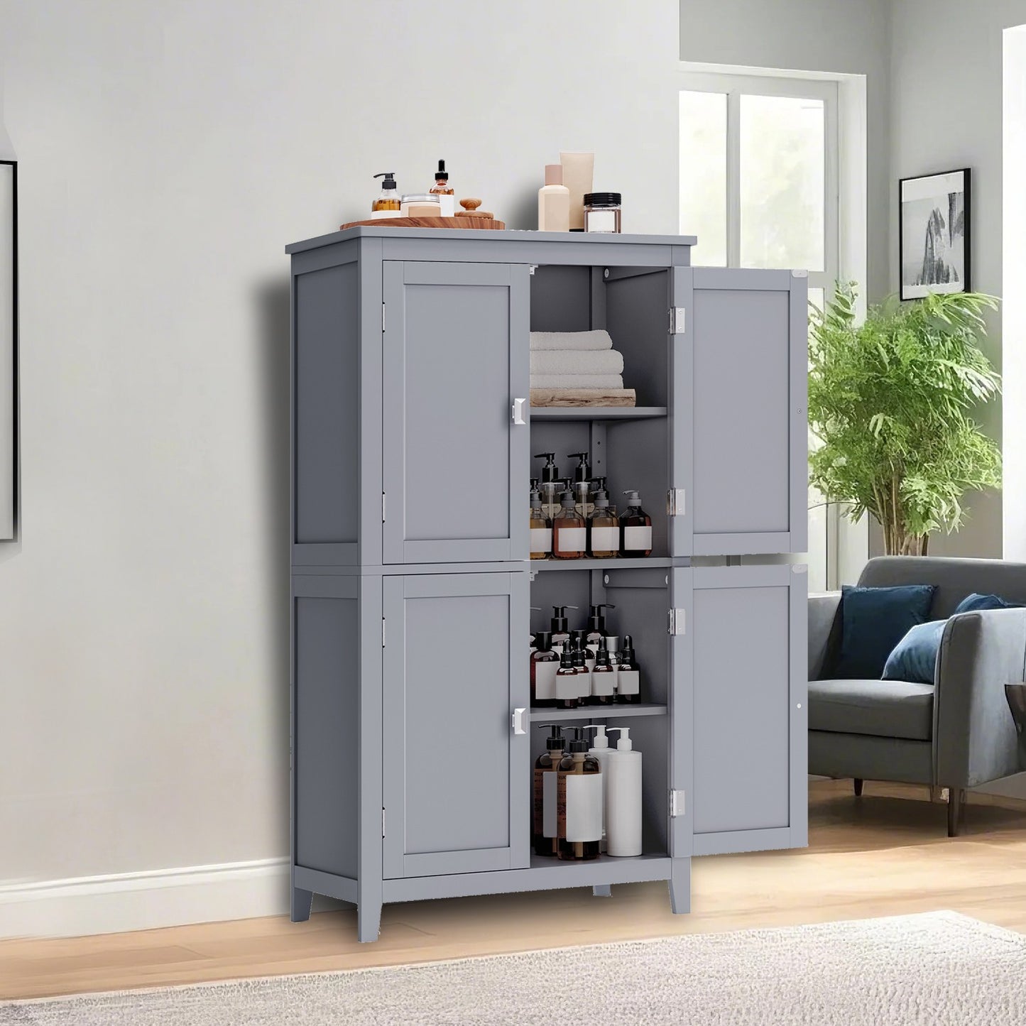Freestanding storage cabinet with adjustable shelves for bathroom - image 9