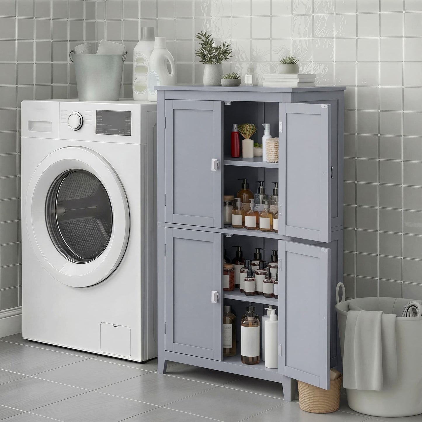 Freestanding storage cabinet with adjustable shelves for bathroom - image 12