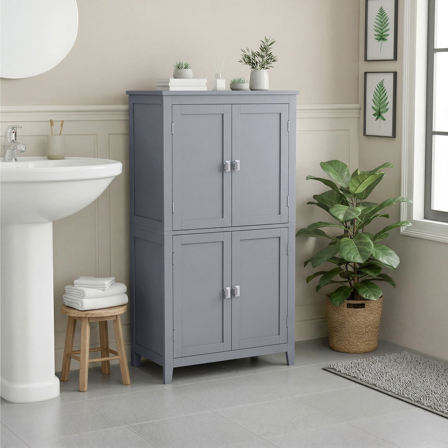 Freestanding storage cabinet with adjustable shelves for bathroom - image 13