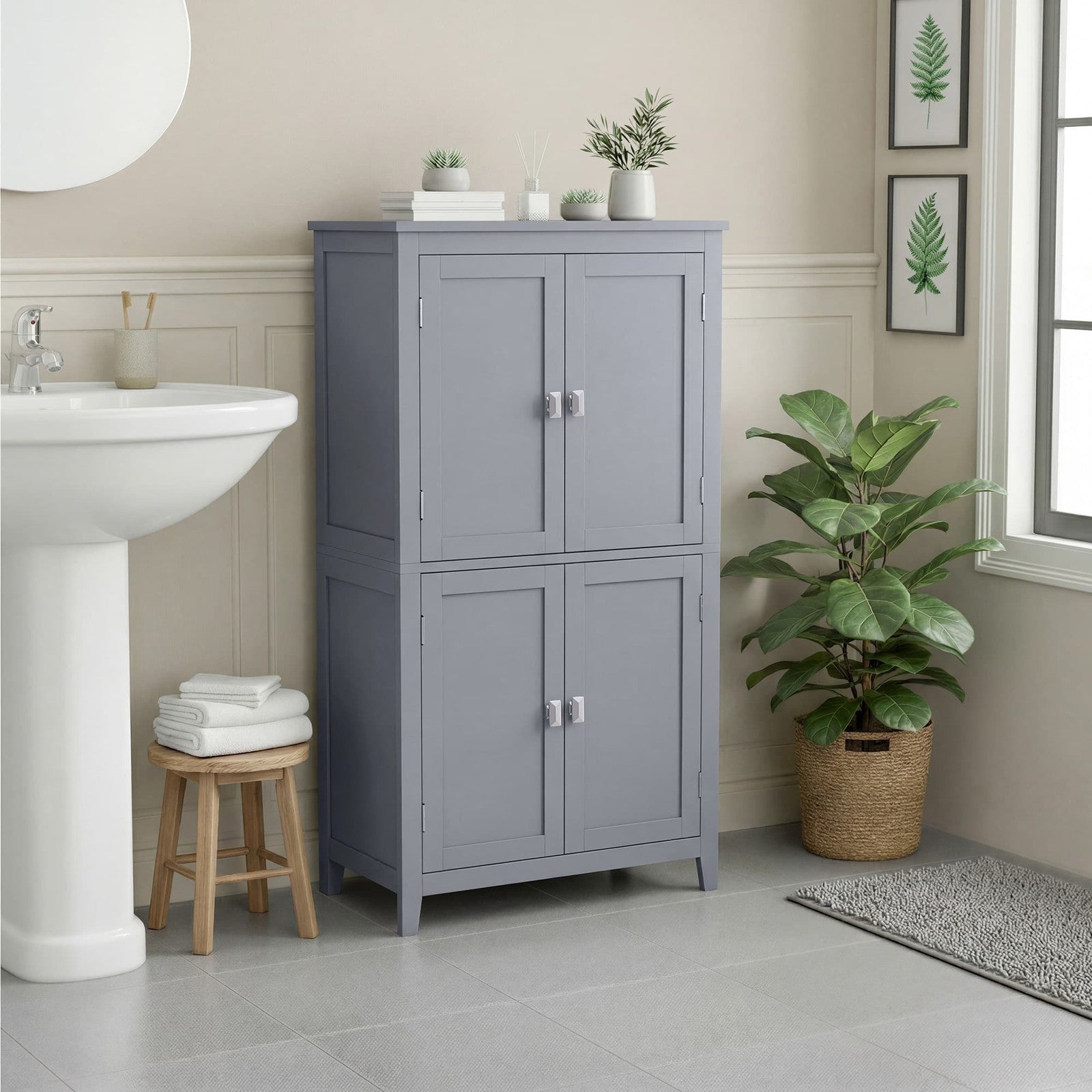 Freestanding storage cabinet with adjustable shelves for bathroom - image 13