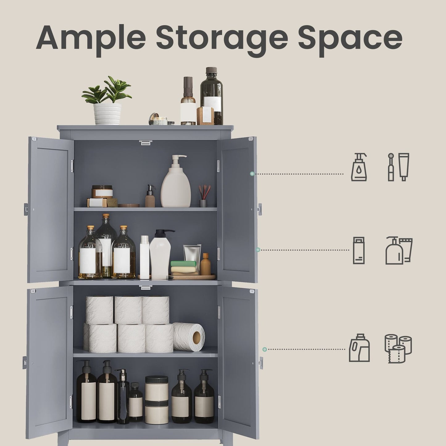 Freestanding storage cabinet with adjustable shelves for bathroom - image 14