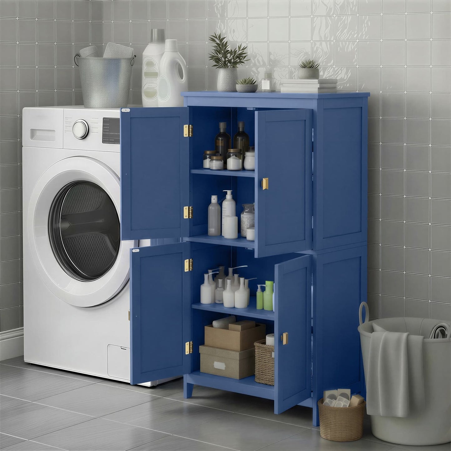 Freestanding storage cabinet with adjustable shelves for bathroom - image 4