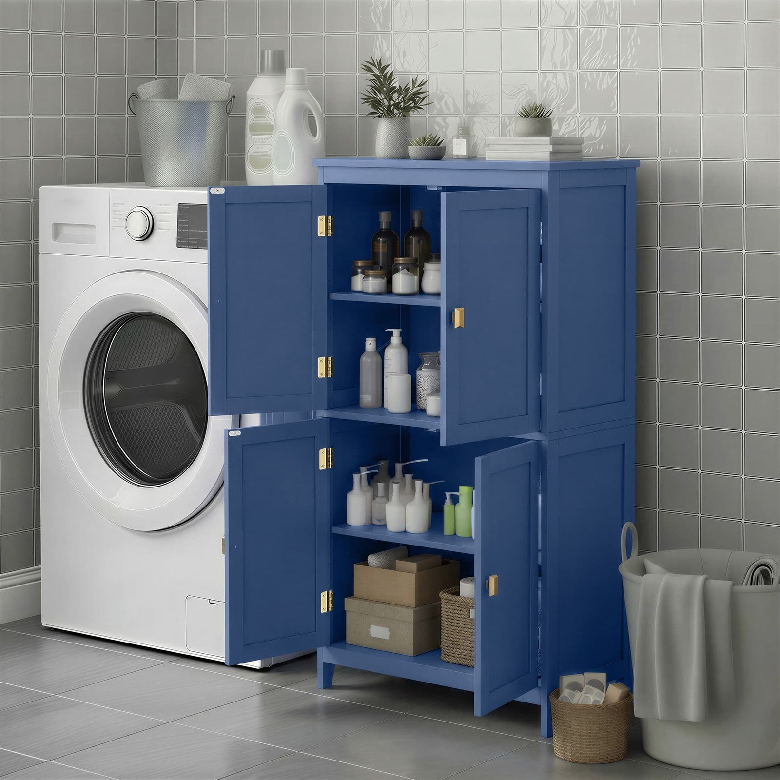 Freestanding storage cabinet with adjustable shelves for bathroom - image 4