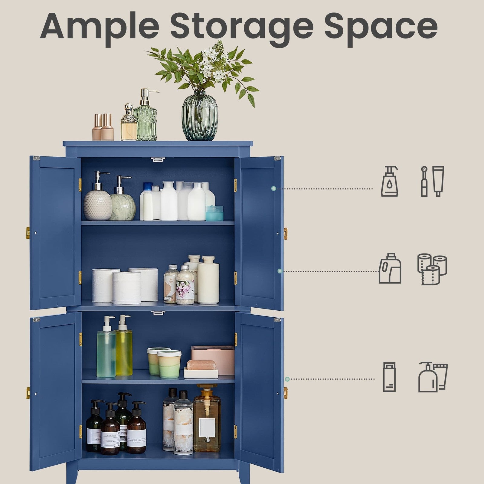 Freestanding storage cabinet with adjustable shelves for bathroom - image 6