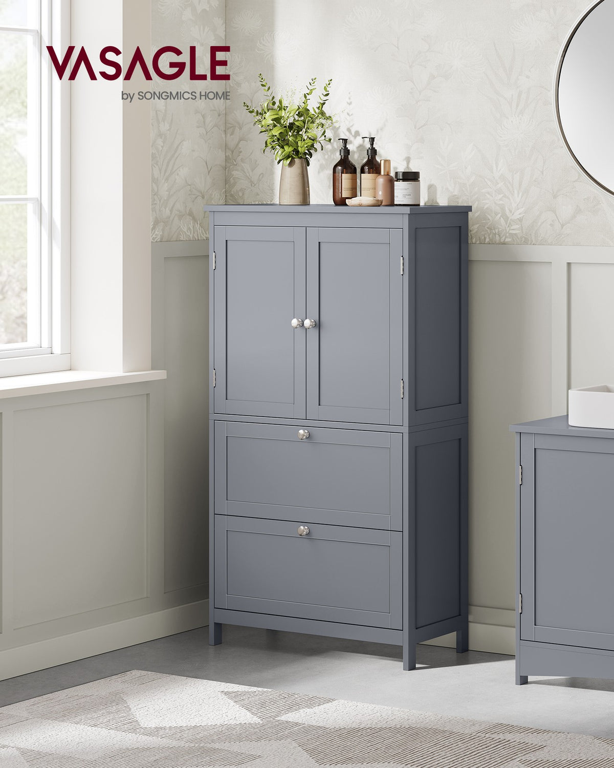 Bathroom Floor Storage Cabinet with 2 Drawers and 2 Doors