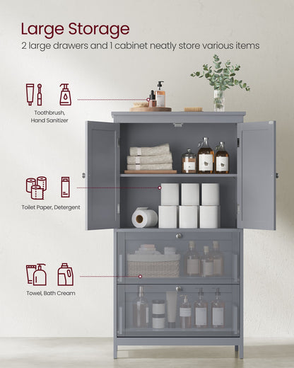 Bathroom Floor Storage Cabinet with 2 Drawers and 2 Doors