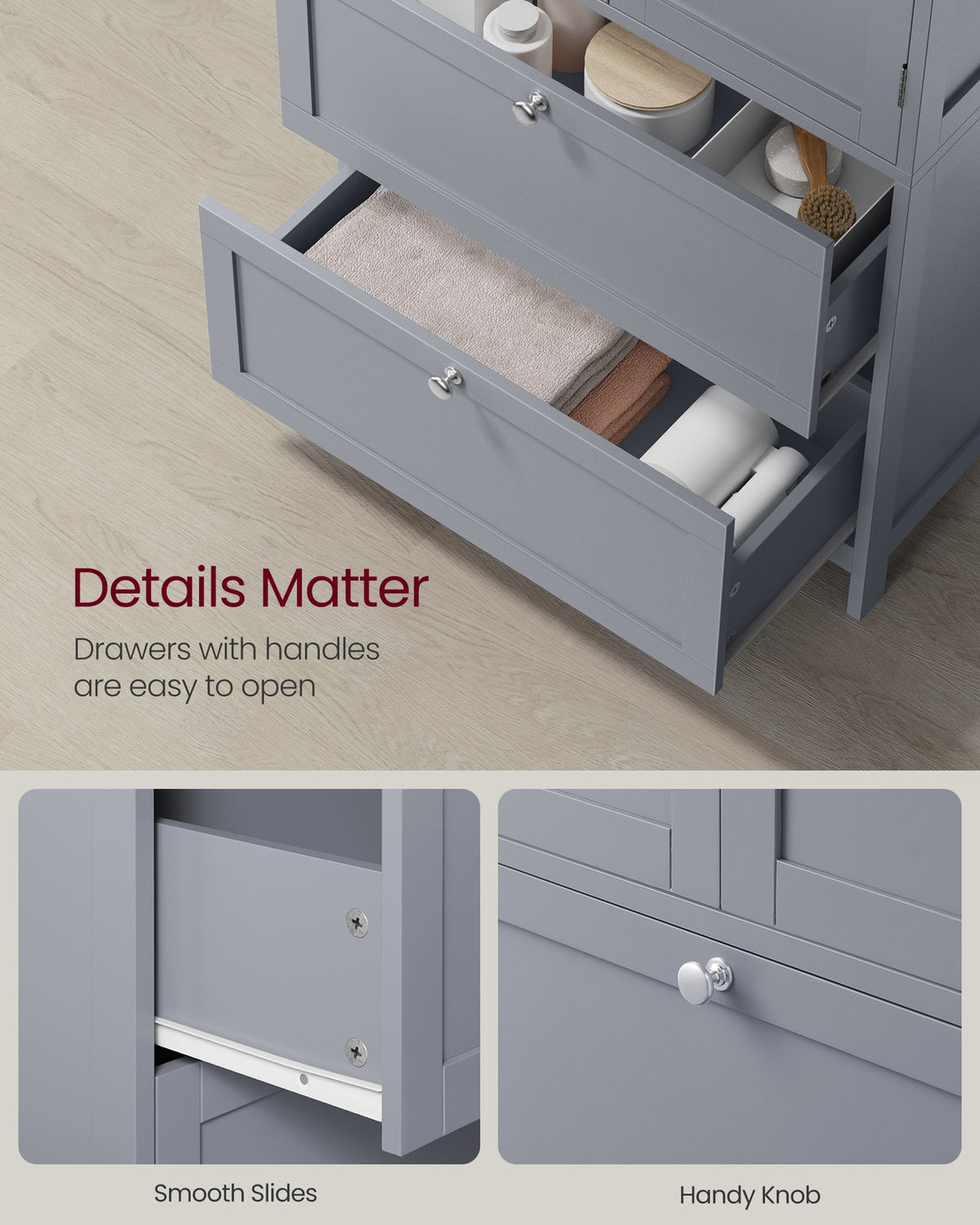 Bathroom Floor Storage Cabinet with 2 Drawers and 2 Doors