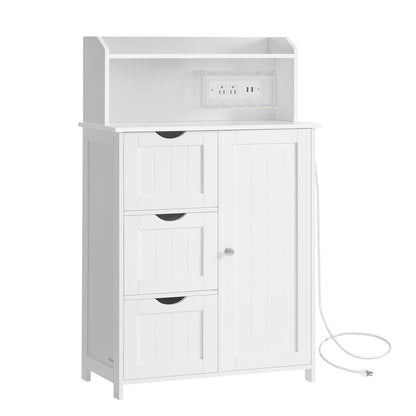 39.4-Inch Tall Storage Cabinet with Power Strip 2 Adjustable Shelves Cloud White - image 1
