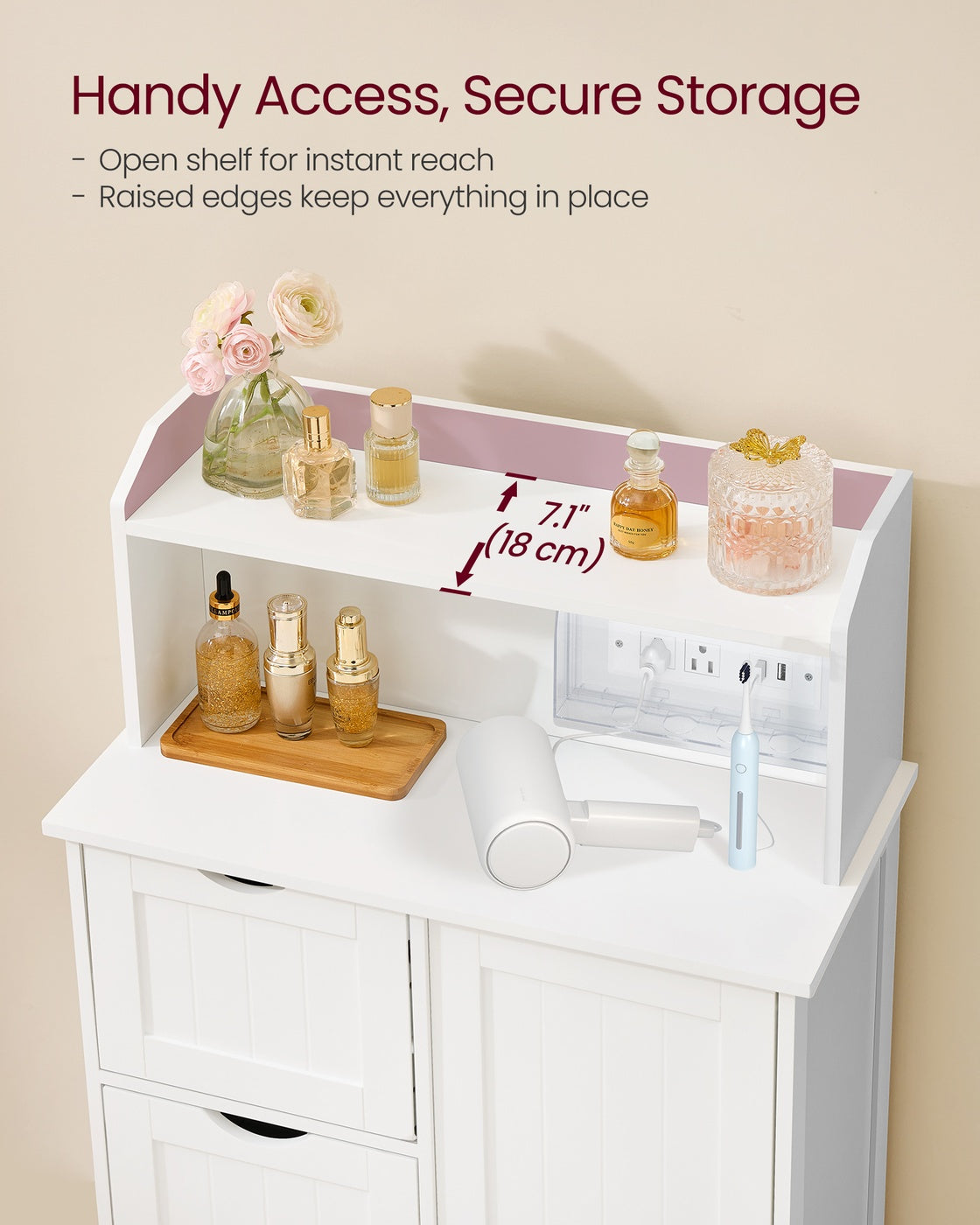 39.4-Inch Tall Storage Cabinet with Power Strip 2 Adjustable Shelves Cloud White - image 7