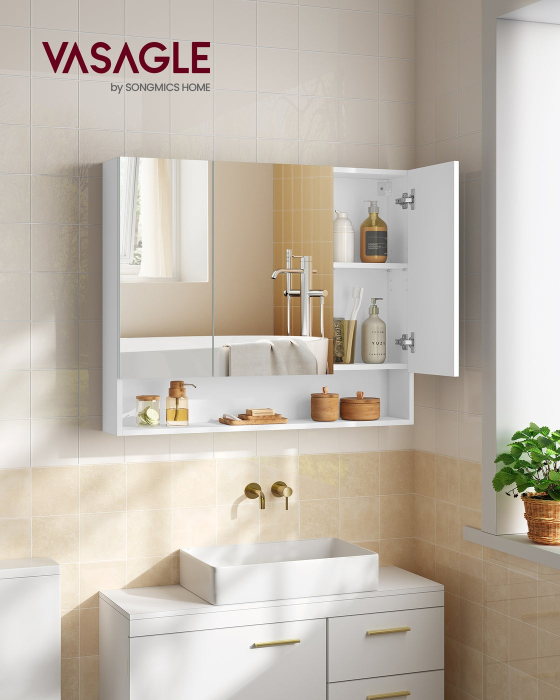 35.4" Wide Bathroom Mirror with Storage