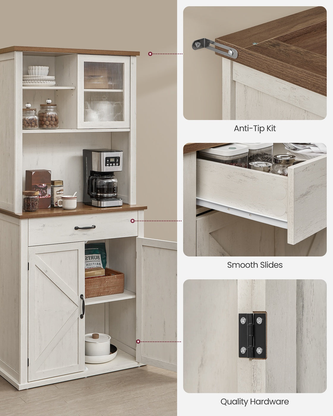 71" Pantry Cabinet with Lights and Charging Station