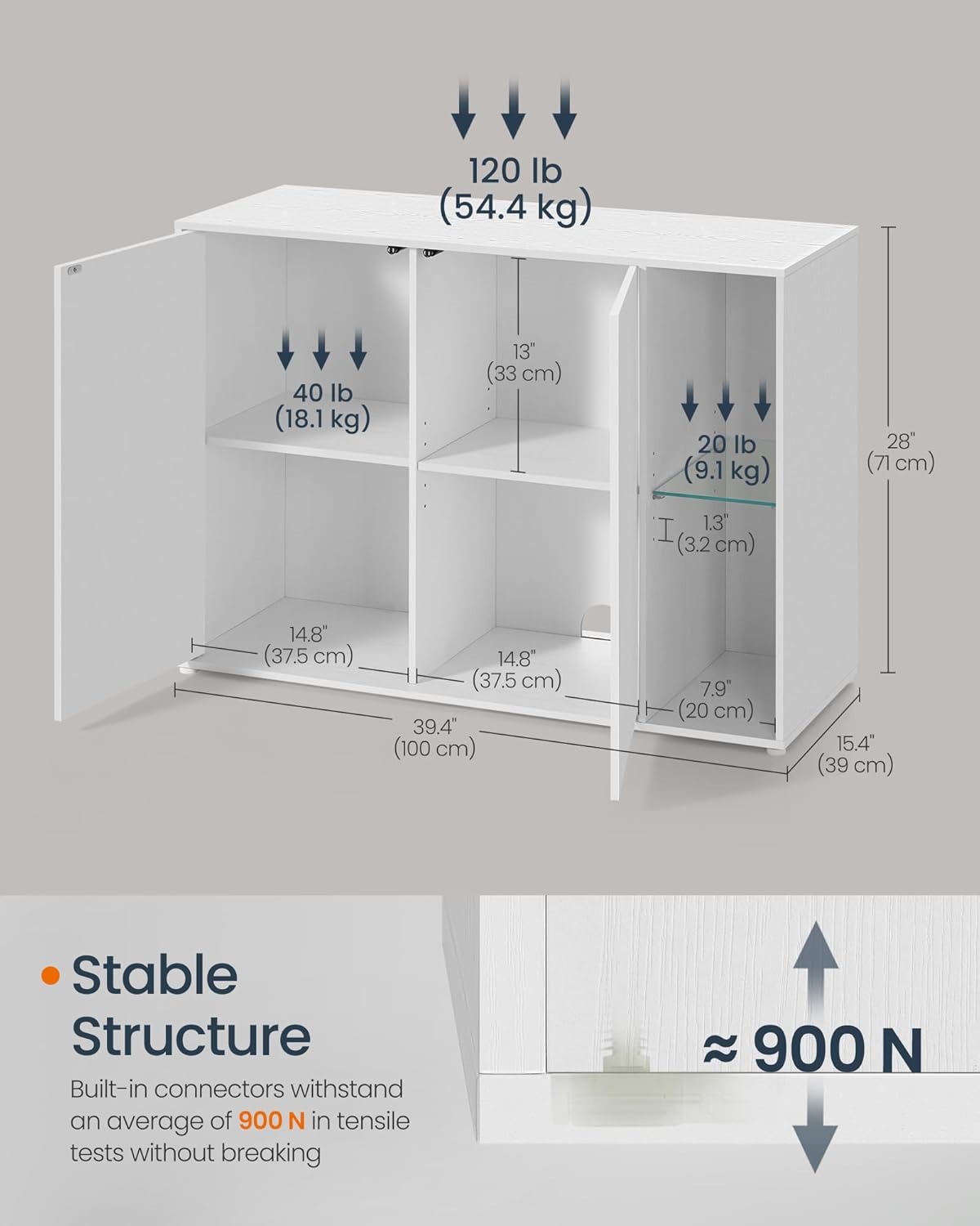 HOME Storage Cabinets, Superfast Toolless Assembly, Accent Buffet Cabinet with Lighting and Glass Shelf, Set of 2 Sideboards for Living Room, Snow White