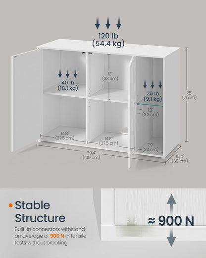 HOME Storage Cabinets, Superfast Toolless Assembly, Accent Buffet Cabinet with Lighting and Glass Shelf, Set of 2 Sideboards for Living Room, Snow White