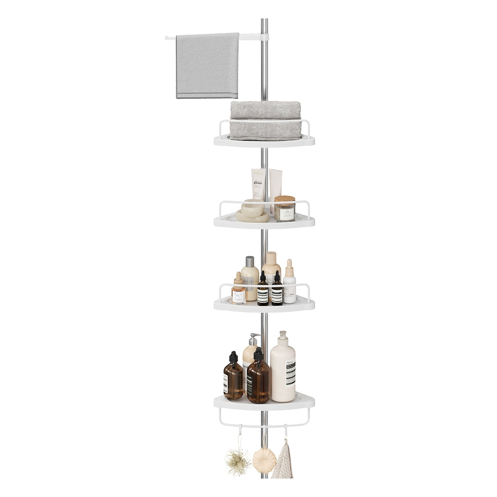 Tension Corner Shower Caddy, Rust-Proof Stainless Steel Pole, Adjustable Floor to Ceiling Bathroom Shelf