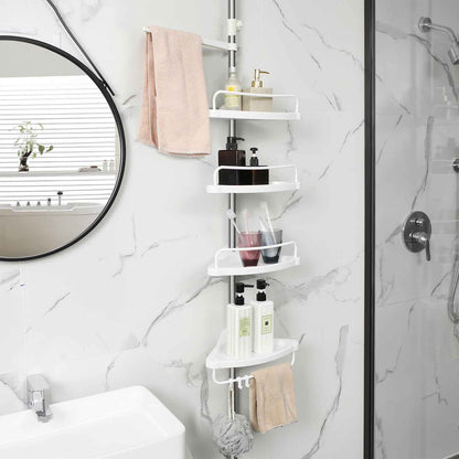 Tension Corner Shower Caddy, Rust-Proof Stainless Steel Pole, Adjustable Floor to Ceiling Bathroom Shelf