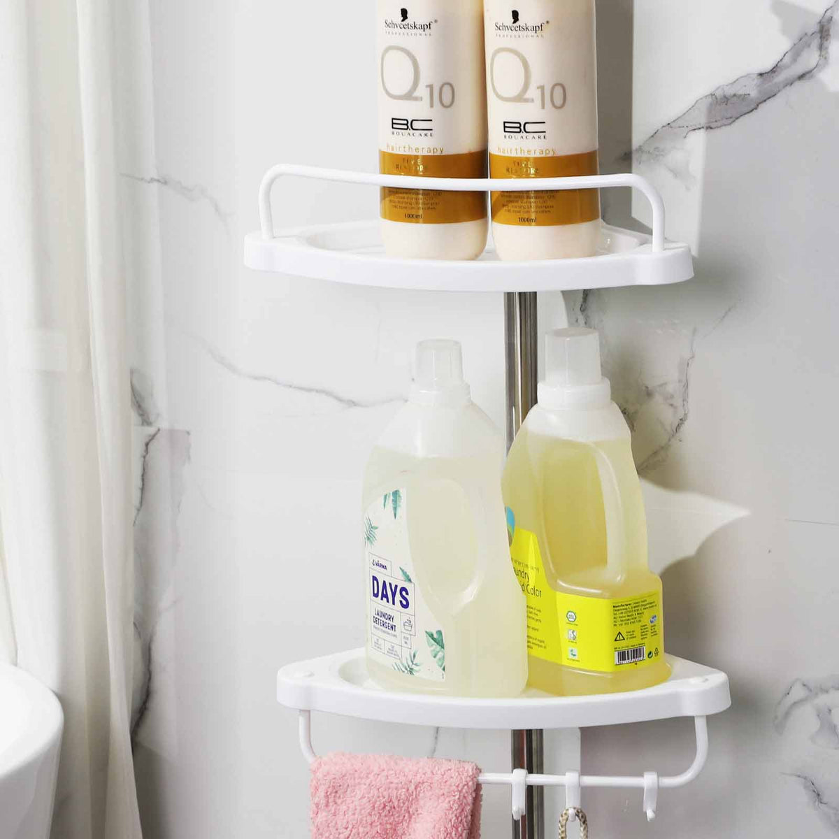 Tension Corner Shower Caddy, Rust-Proof Stainless Steel Pole, Adjustable Floor to Ceiling Bathroom Shelf