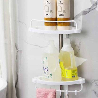 Tension Corner Shower Caddy, Rust-Proof Stainless Steel Pole, Adjustable Floor to Ceiling Bathroom Shelf