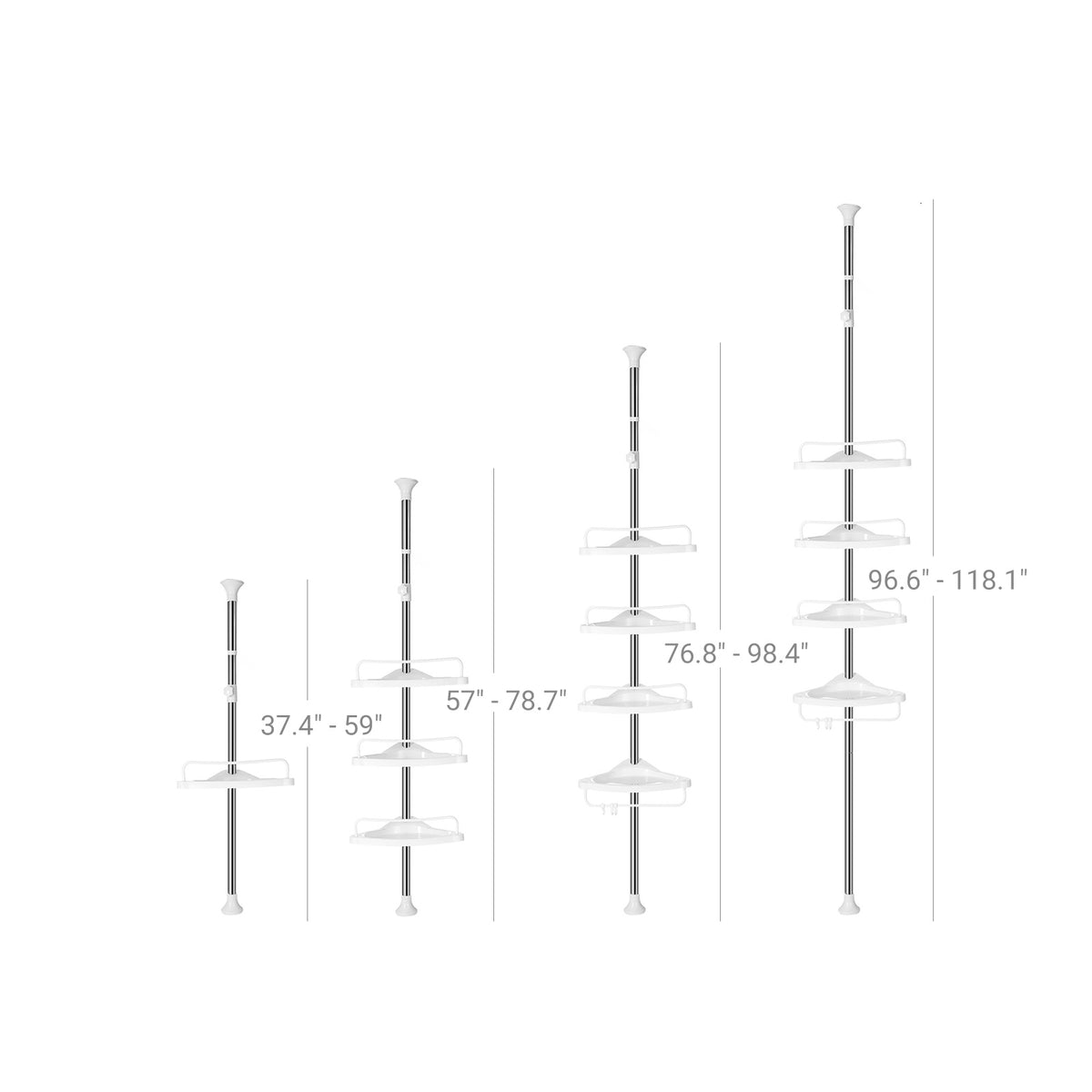 Tension Corner Shower Caddy, Rust-Proof Stainless Steel Pole, Adjustable Floor to Ceiling Bathroom Shelf