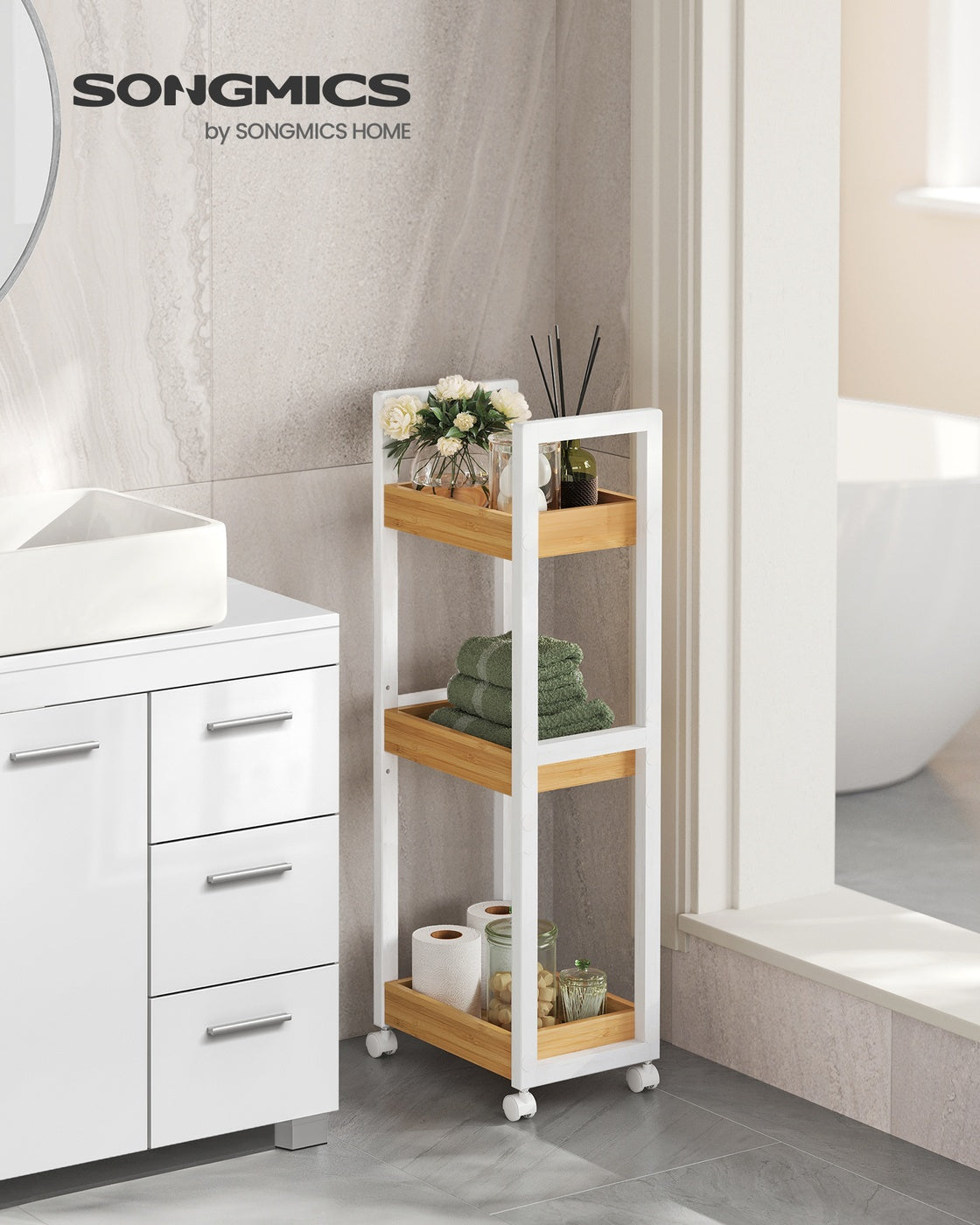 3-Tier Bamboo Rolling Cart on Wheels - image 2