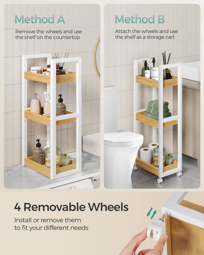 3-Tier Bamboo Rolling Cart on Wheels - image 3