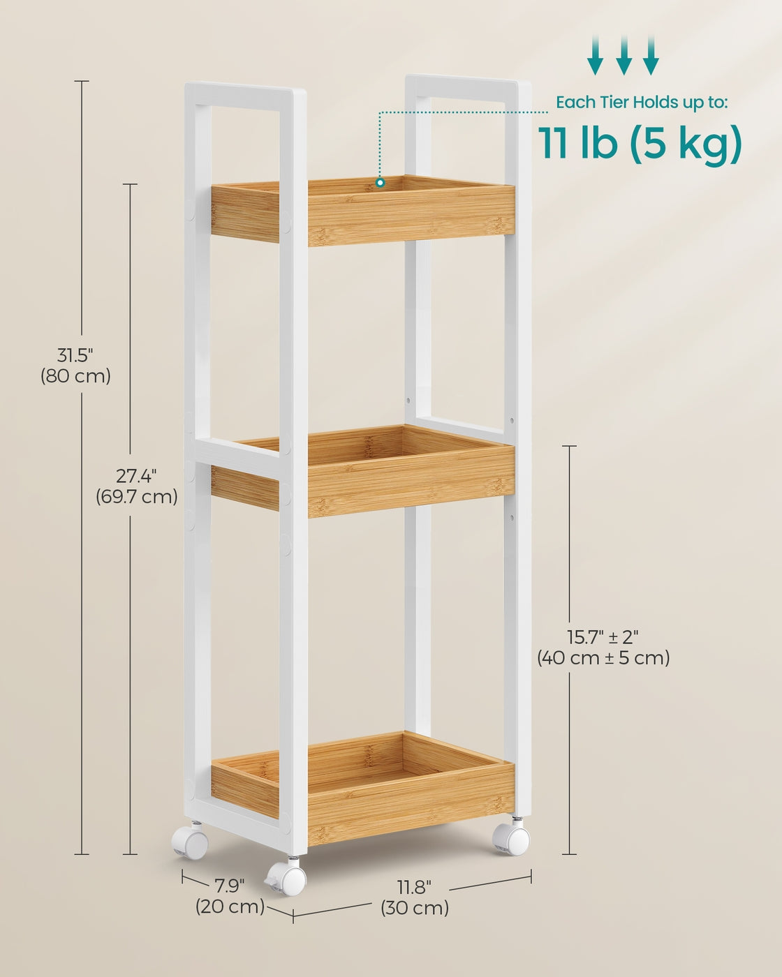 3-Tier Bamboo Rolling Cart on Wheels - image 6