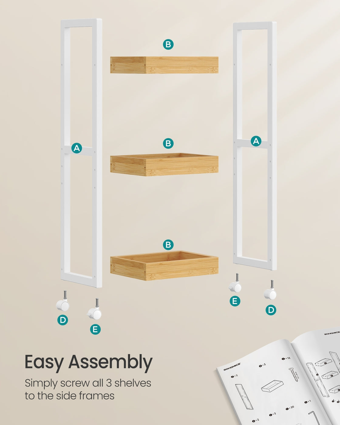 3-Tier Bamboo Rolling Cart on Wheels - image 7