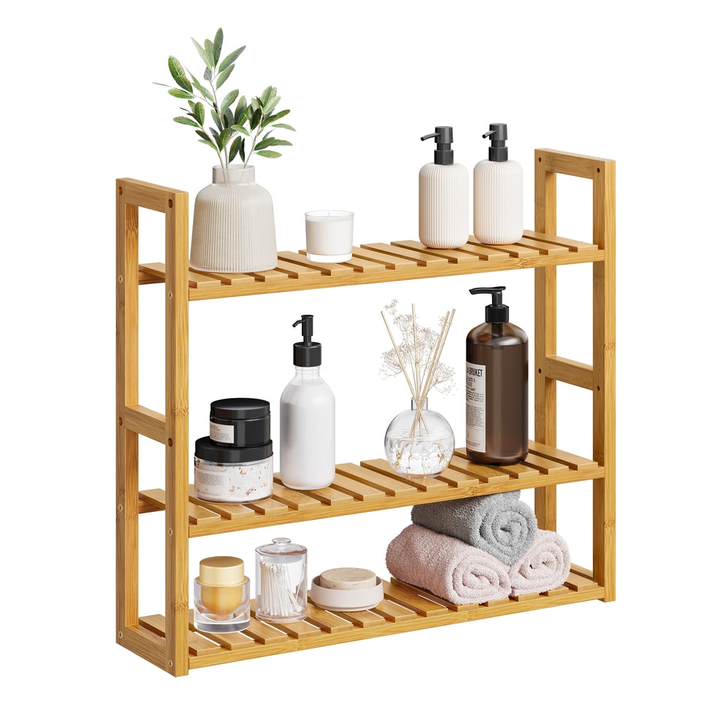 Adjustable Bamboo Rack Multifunctional Bathroom Kitchen Living Room Holder 3-Tier Utility Storage Shelf