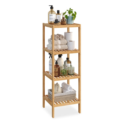 100% Bamboo Bathroom Shelf, 4-Tier Multifunctional Storage Rack, Shelving Unit 38.6" x 13" x 13"