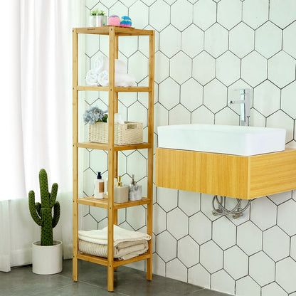 5-Tier Bamboo Bathroom Shelf, Standing Kitchen Rack, 13" x 13" x 57.5"