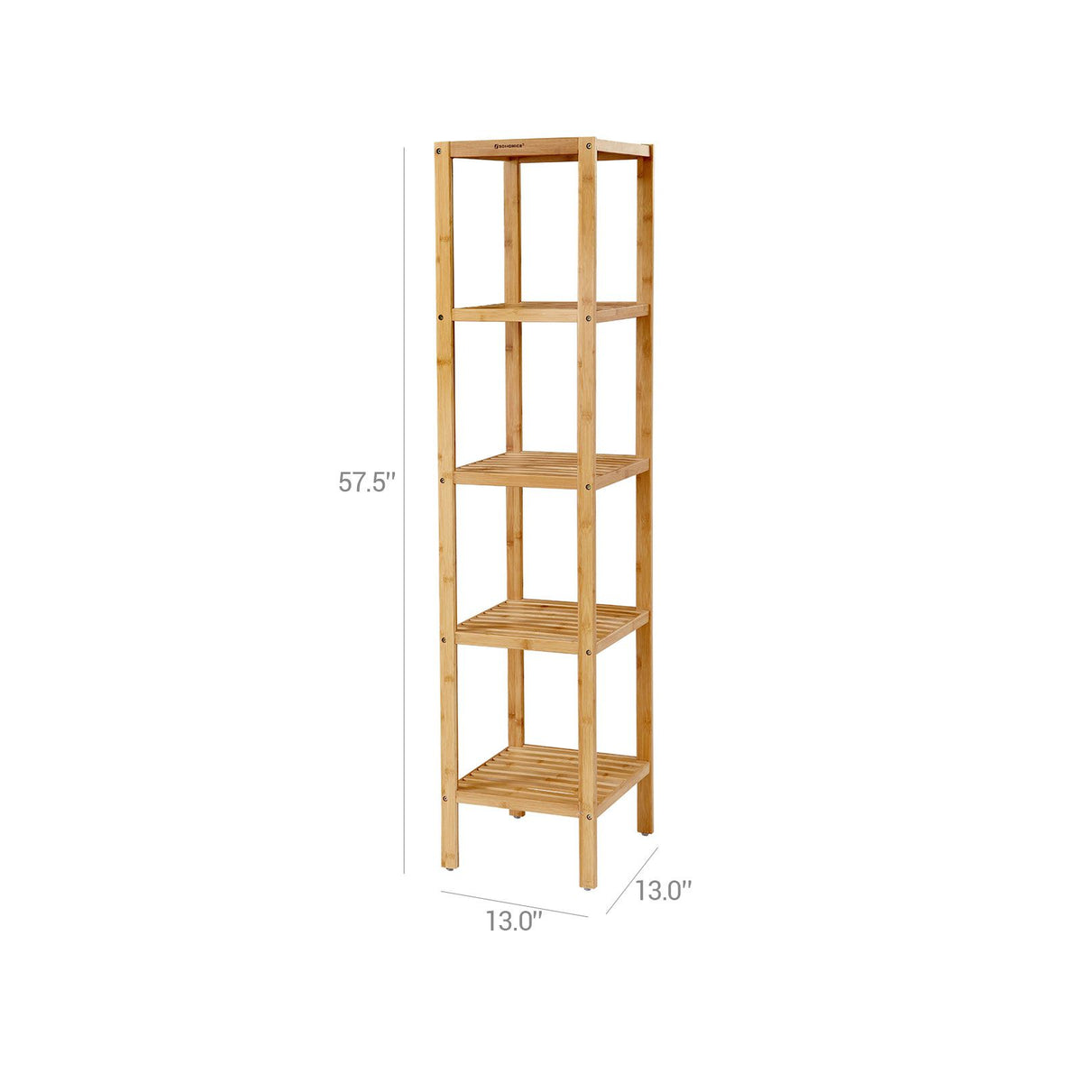 5-Tier Bamboo Bathroom Shelf, Standing Kitchen Rack, 13" x 13" x 57.5"