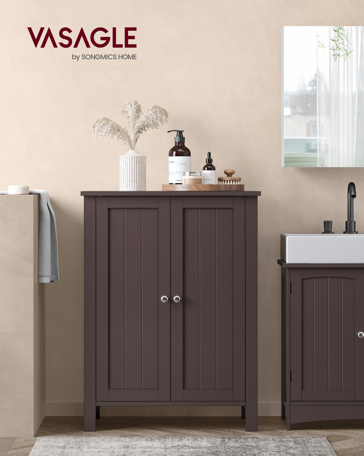 Bathroom Floor Storage Cabinet with Double Door Adjustable Shelf, 24”L x 12”W x 31.5”H White