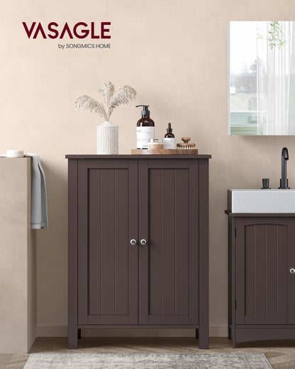 Bathroom Floor Storage Cabinet with Double Door Adjustable Shelf, 24”L x 12”W x 31.5”H White