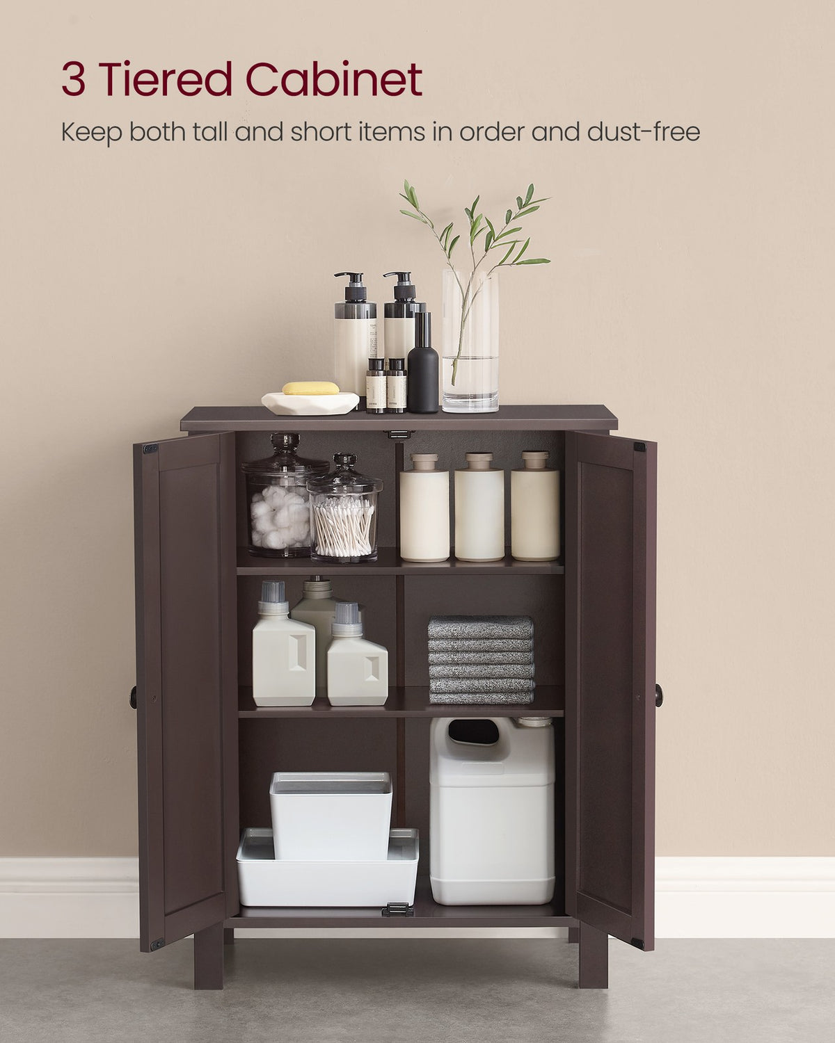 Bathroom Floor Storage Cabinet with Double Door Adjustable Shelf, 24”L x 12”W x 31.5”H White