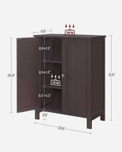 Bathroom Floor Storage Cabinet with Double Door Adjustable Shelf, 24”L x 12”W x 31.5”H White