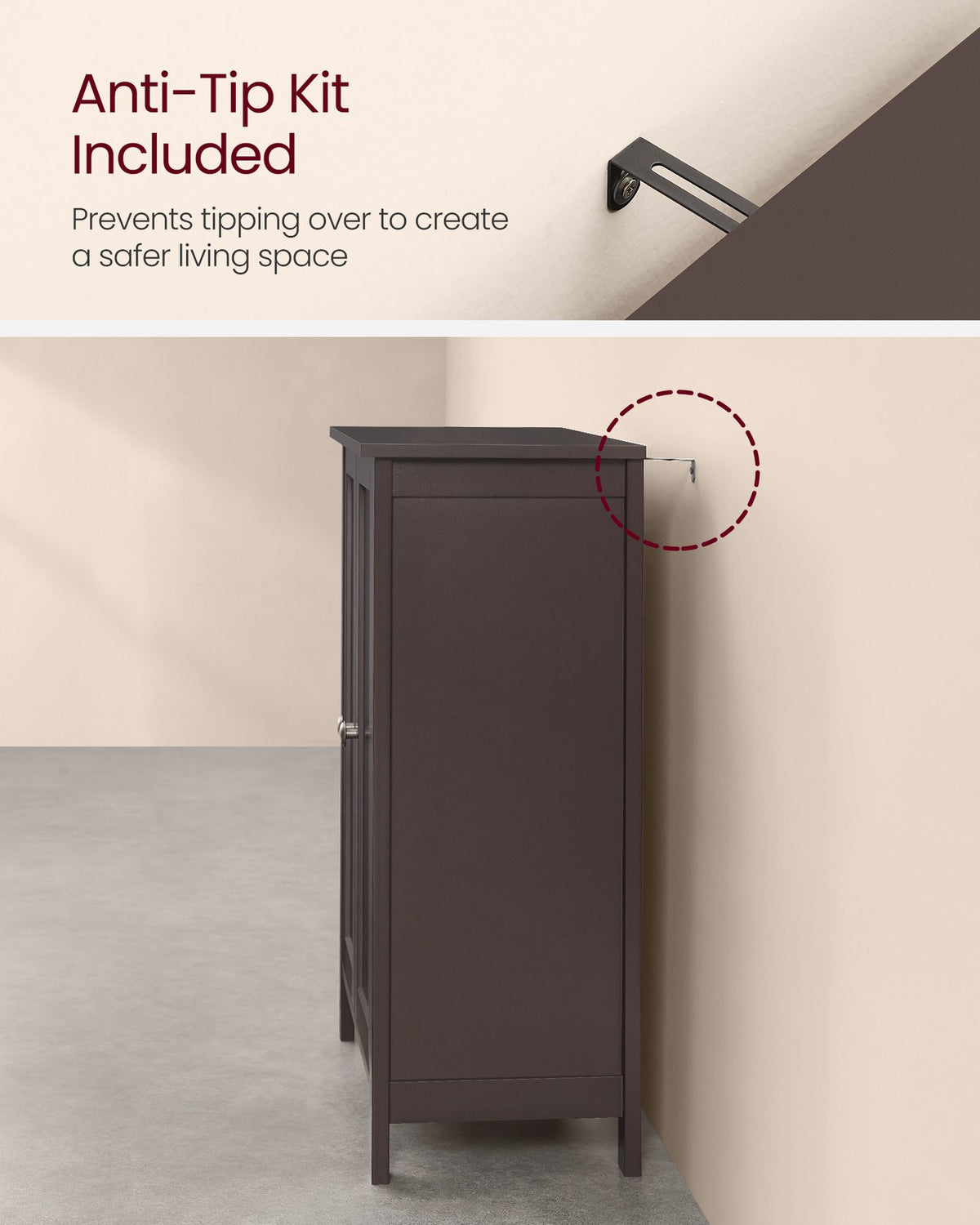 Bathroom Floor Storage Cabinet with Double Door Adjustable Shelf, 24”L x 12”W x 31.5”H White