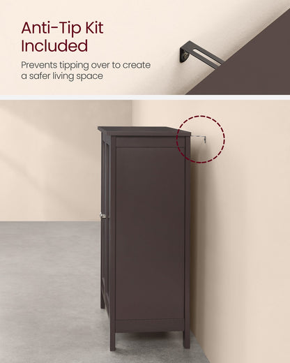 Bathroom Floor Storage Cabinet with Double Door Adjustable Shelf, 24”L x 12”W x 31.5”H White