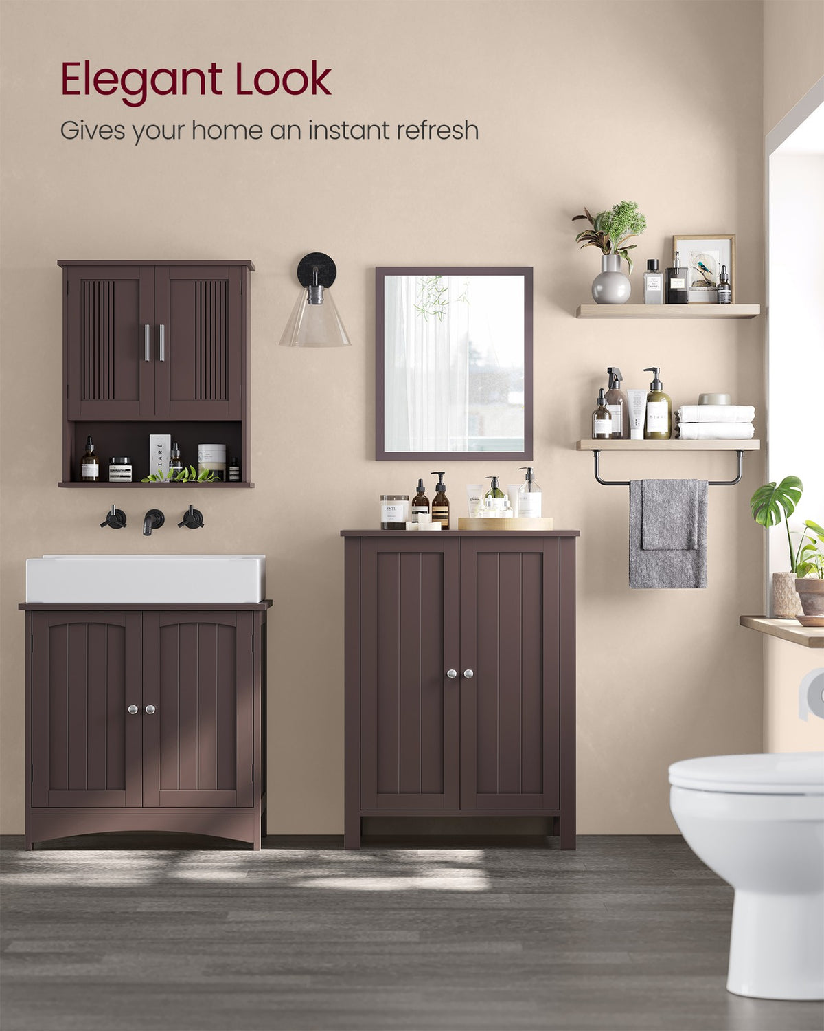 Bathroom Floor Storage Cabinet with Double Door Adjustable Shelf, 24”L x 12”W x 31.5”H White
