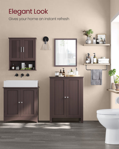 Bathroom Floor Storage Cabinet with Double Door Adjustable Shelf, 24”L x 12”W x 31.5”H White