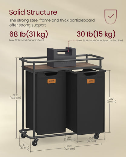 Laundry Sorter, Laundry Hamper with Wheels, 26.4 Gal. (100 L) Portable Rolling Cart Baskets with Shelf - image 3