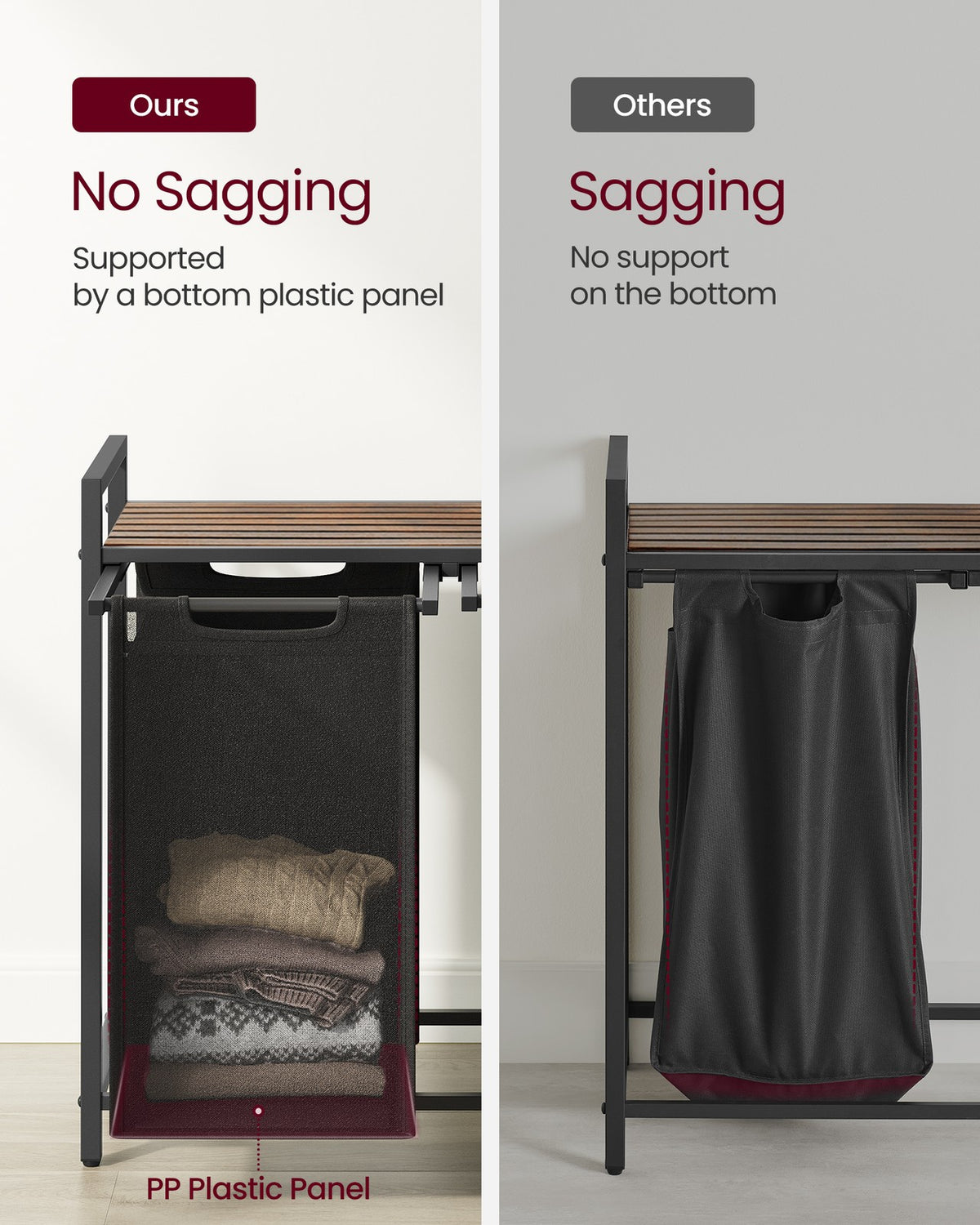 Laundry Hamper, Laundry Basket, Laundry Sorter with Top Shelf and Pull-Out Bags, Metal Frame